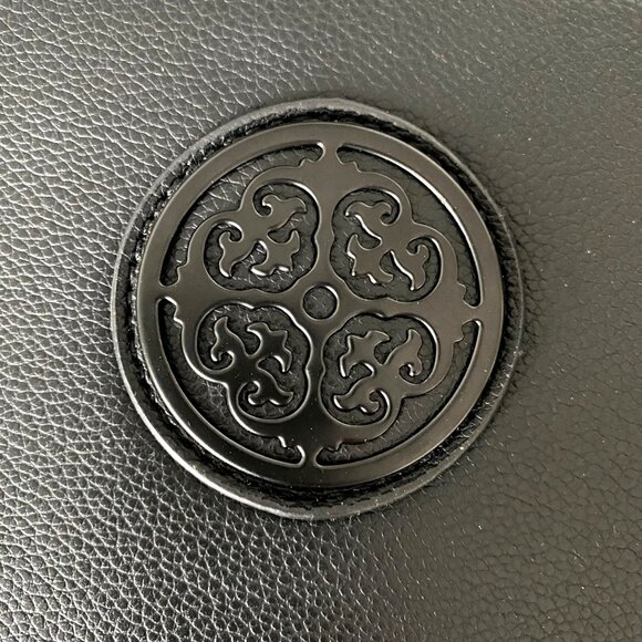 Small Black Leather Effect Crossbody Bag with Emblem & Wide Strap Neutral Travel - Picture 12 of 16